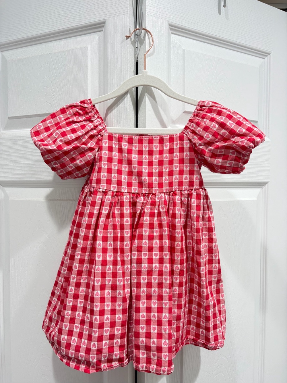 Janie and Jack Red Gingham Heart-Print Puff-Sleeve Dress
